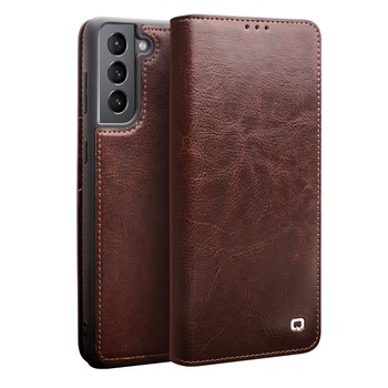 Husa pentru Samsung Galaxy S21 - Qialino Classic Wallet, slim din piele fina naturala tip carte, portofel, cu buzunare carduri si bani, culoare Maro coffee Husa pentru Samsung Galaxy S21 - Qialino Classic Wallet, slim din piele fina naturala tip carte, portofel, cu buzunare carduri si bani, culoare Maro coffee