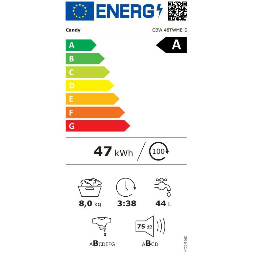 Masina de spalat rufe incorporabila Candy CBW 48TWME-S, 8 kg, 1400 rpm, Clasa A, Motor Inverter, Mix Power Systems, Active motion Systems