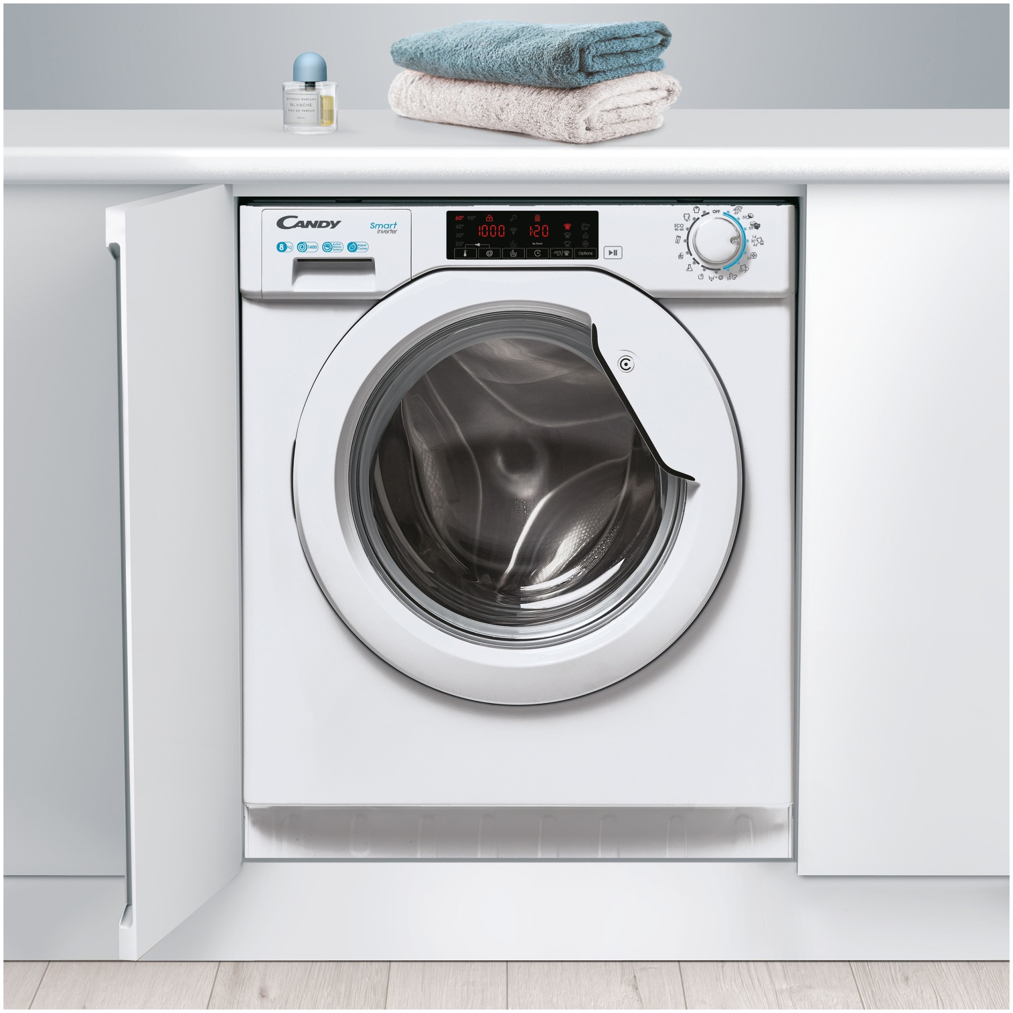 Masina de spalat rufe incorporabila Candy CBW 48TWME-S, 8 kg, 1400 rpm, Clasa A, Motor Inverter, Mix Power Systems, Active motion Systems