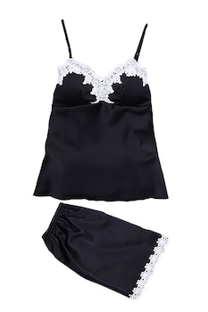 Set pijama, haine de stat in casa sexy, 2 piese, din satin, maieu si chilot tip pantalon scurt, EFAYN RO, Negru Set pijama, haine de stat in casa sexy, 2 piese, din satin, maieu si chilot tip pantalon scurt, EFAYN RO, Negru