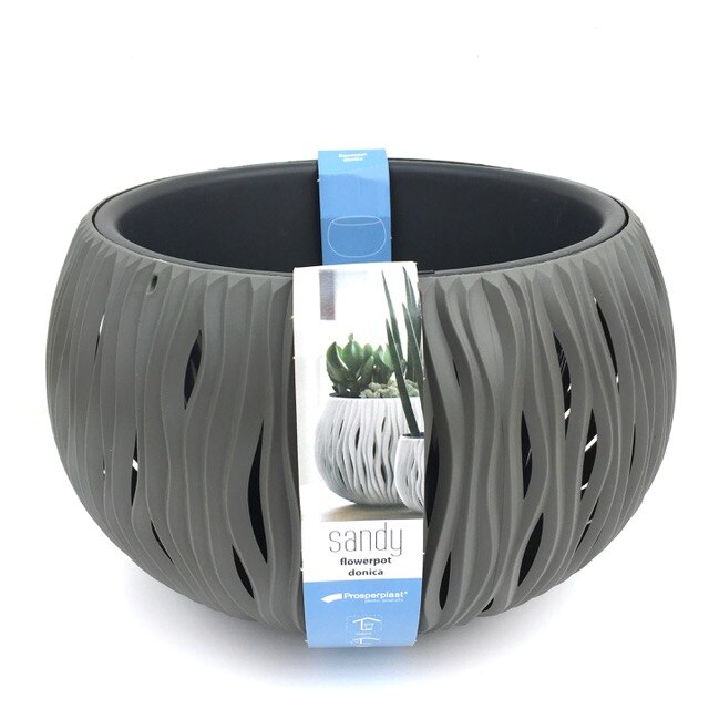 Ghiveci plastic Sandy Bowl 2in 1 culoare piatra gri 405 U - inaltime de 16 cm latime 23 cm