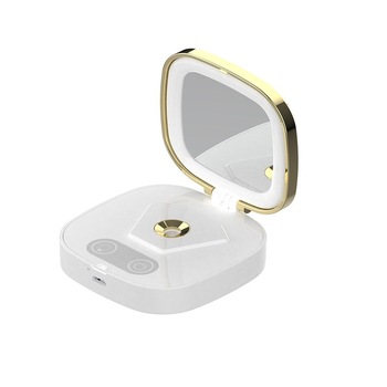 Umidificator in forma de Pudriera, Techstar® VNM103, Vanity Mirror, Oglina Luminata, Acumulator, Design Elegant, Alb Umidificator in forma de Pudriera, Techstar® VNM103, Vanity Mirror, Oglina Luminata, Acumulator, Design Elegant, Alb