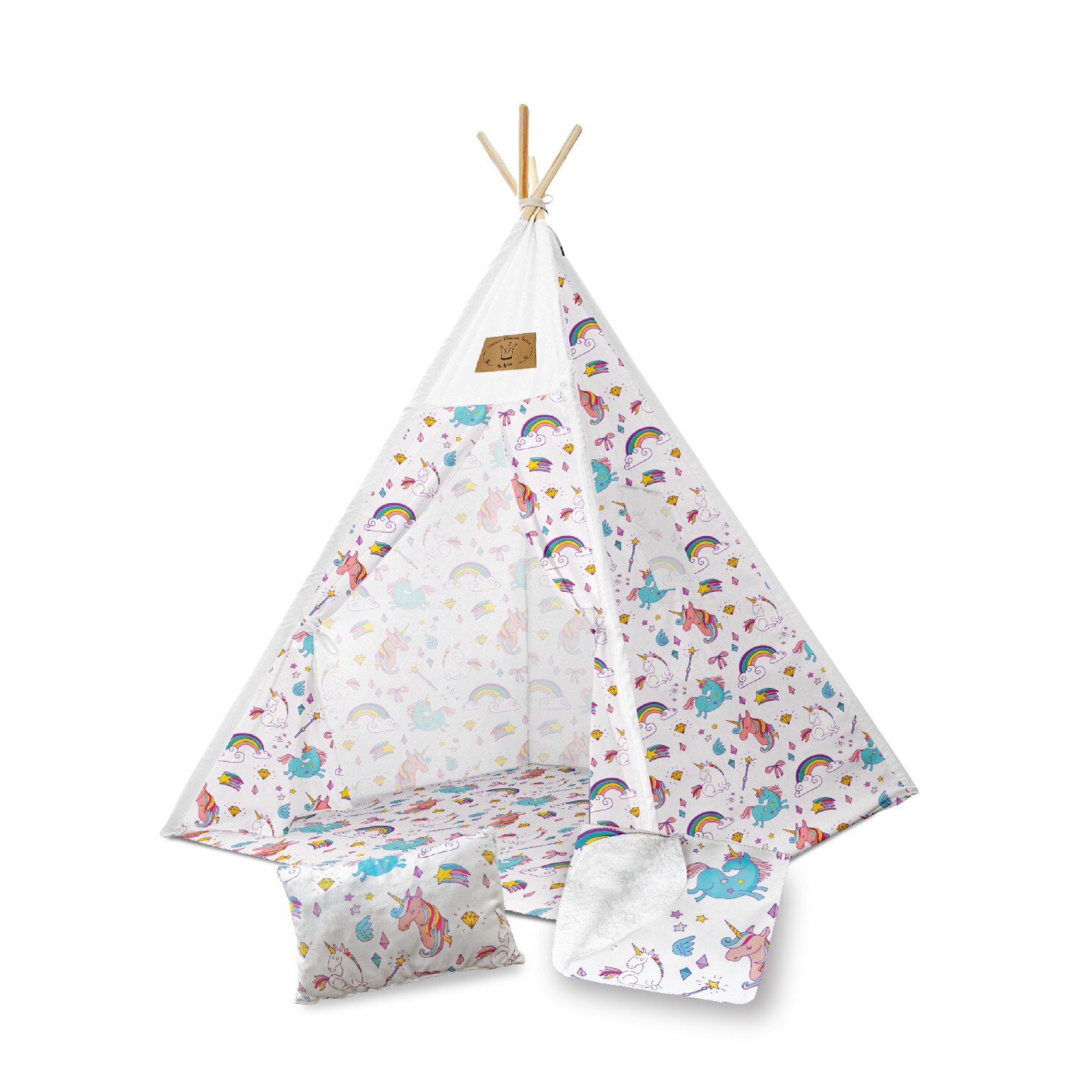 Cort de joaca pentru copii Cassatex Teepee Unicorn 120x165x120 cm