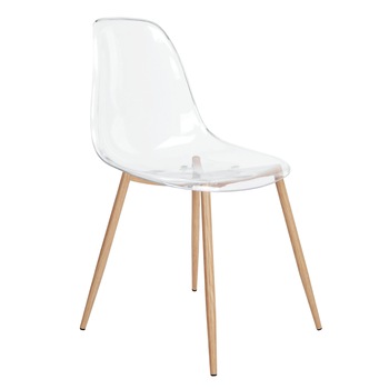 Scaun living, iMK®, fix, fara brate, cadru otel cu finisaj stejar, plastic transparent, 47 x 55 x 85 cm Scaun living, iMK®, fix, fara brate, cadru otel cu finisaj stejar, plastic transparent, 47 x 55 x 85 cm