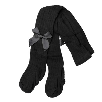 Dres cu fundite, pentru fetite, bumbac, negru Dres cu fundite, pentru fetite, bumbac, negru