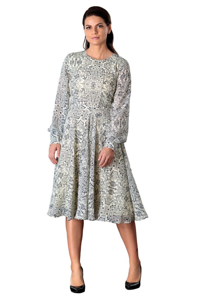 Rochie eleganta, Giorgal, voal imprimat, Ana, Alb