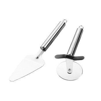 Set cutit pentru pizza si spatula, Otel inoxidabil, Argintiu Set cutit pentru pizza si spatula, Otel inoxidabil, Argintiu