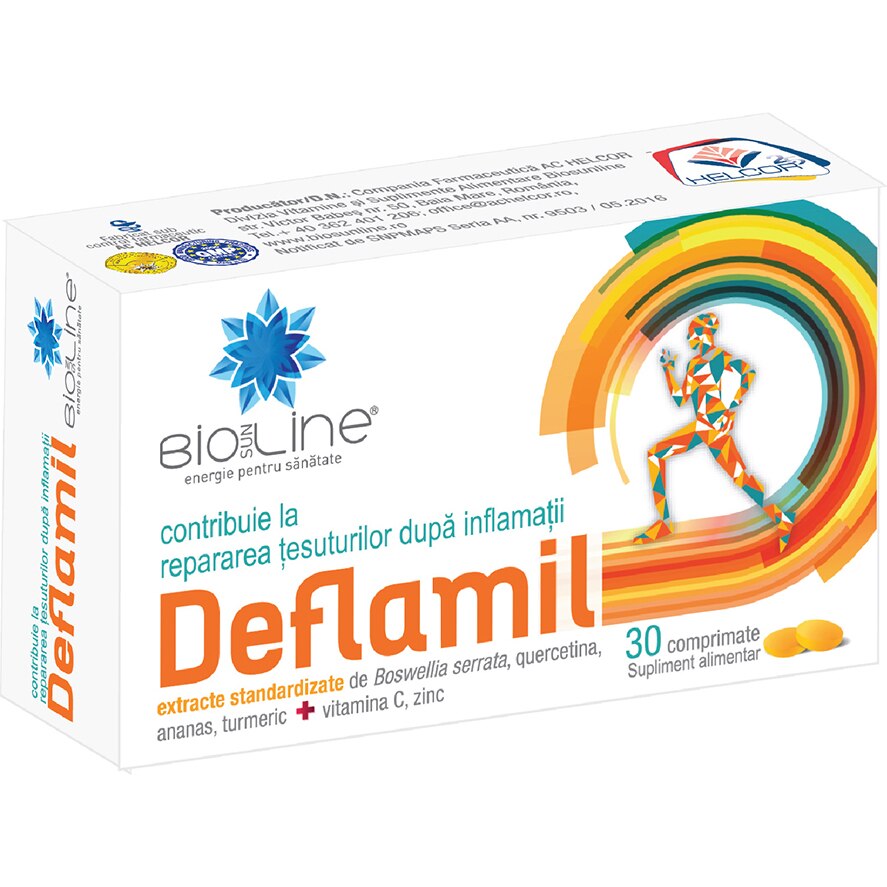 Supliment alimentar Deflamil antiinflamator cu boswellia si turmeric, BioSunLine, 30 comprimate