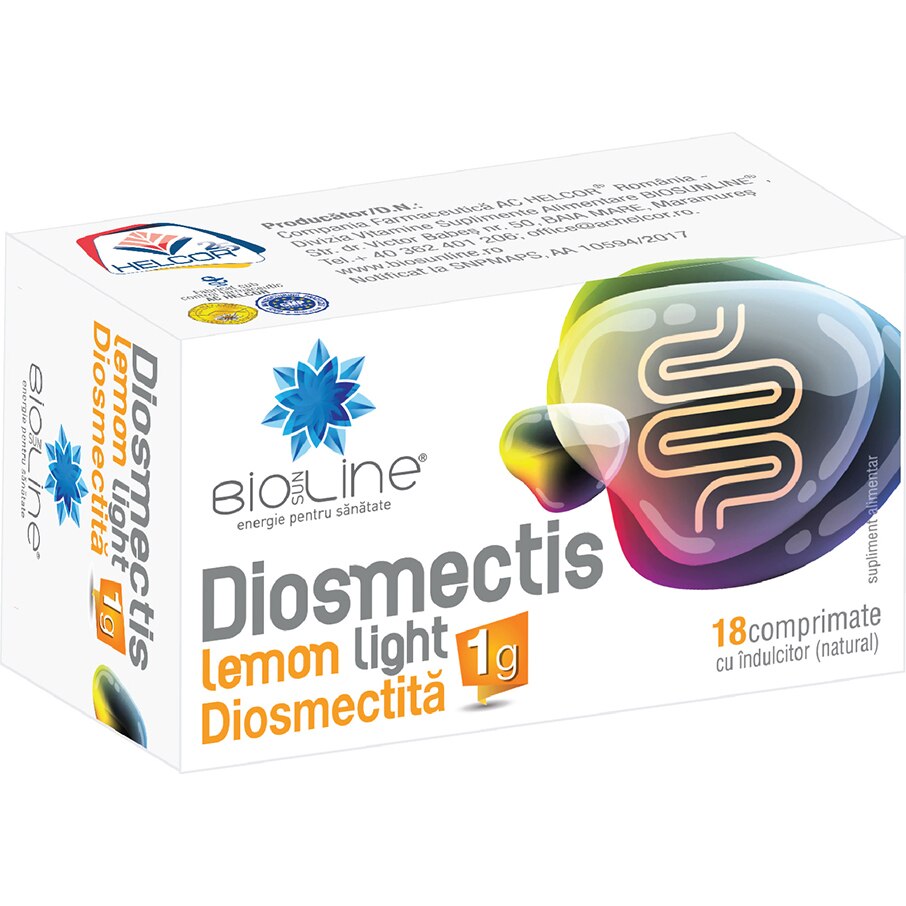 Supliment alimentar Diosmectita Diosmectis lemon light, BioSunLine, 18 comprimate