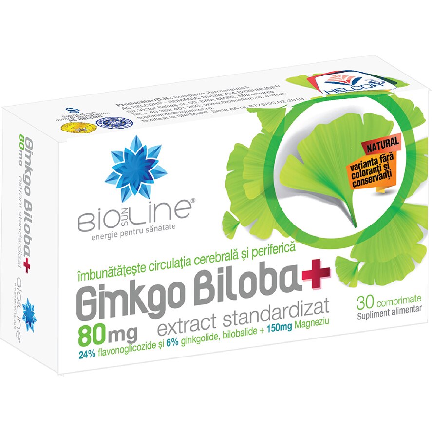 Supliment alimentar Ginkgo Biloba 80 mg, BioSunLine, 30 comprimate