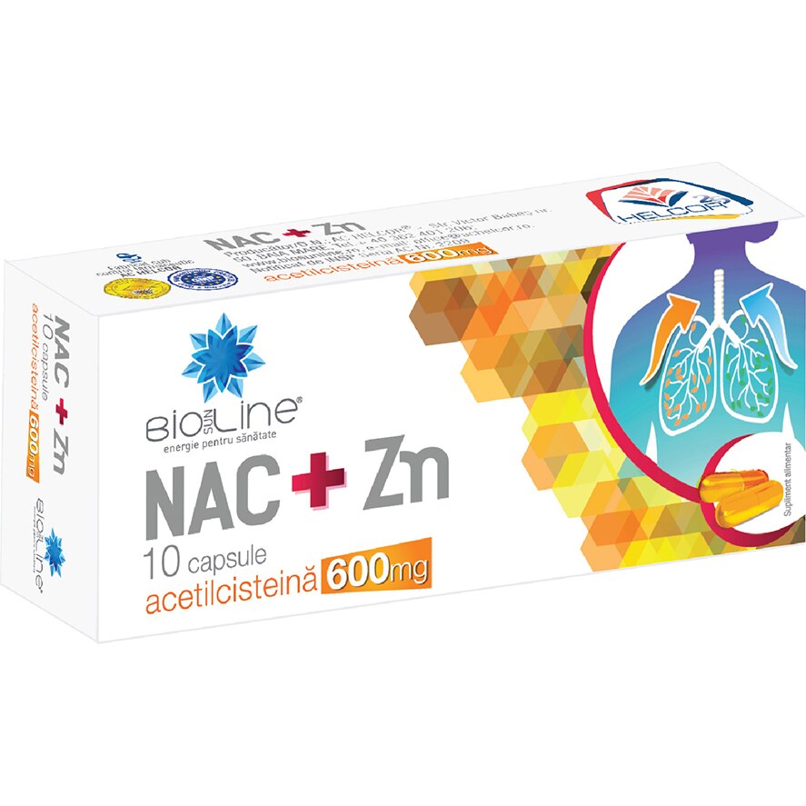Supliment alimentar NAC+Zn 600 mg Acetilcisteina cu vitamina C, BioSunLine, 10 capsule