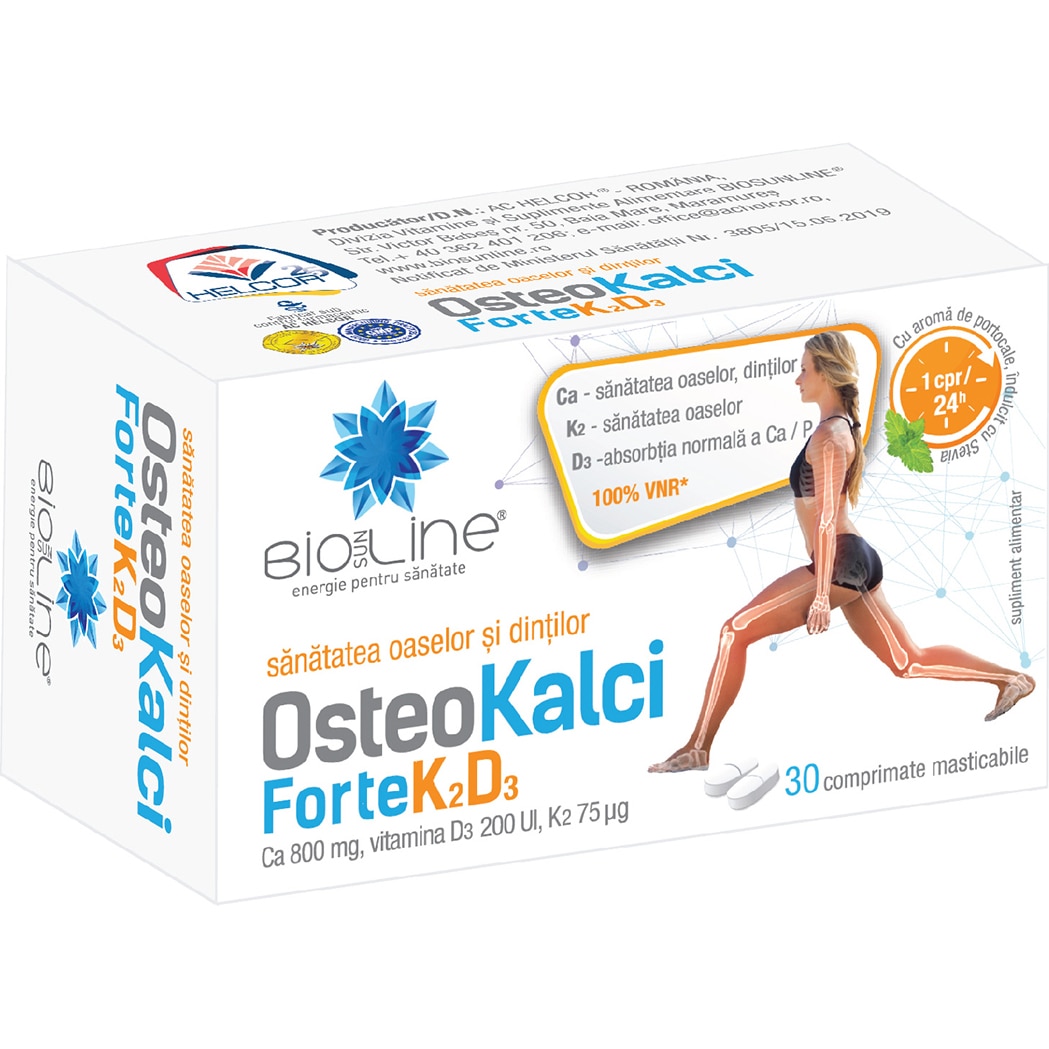 Supliment alimentar Osteo Kalci Forte K2D3, BioSunLine, 30 comprimate masticabile