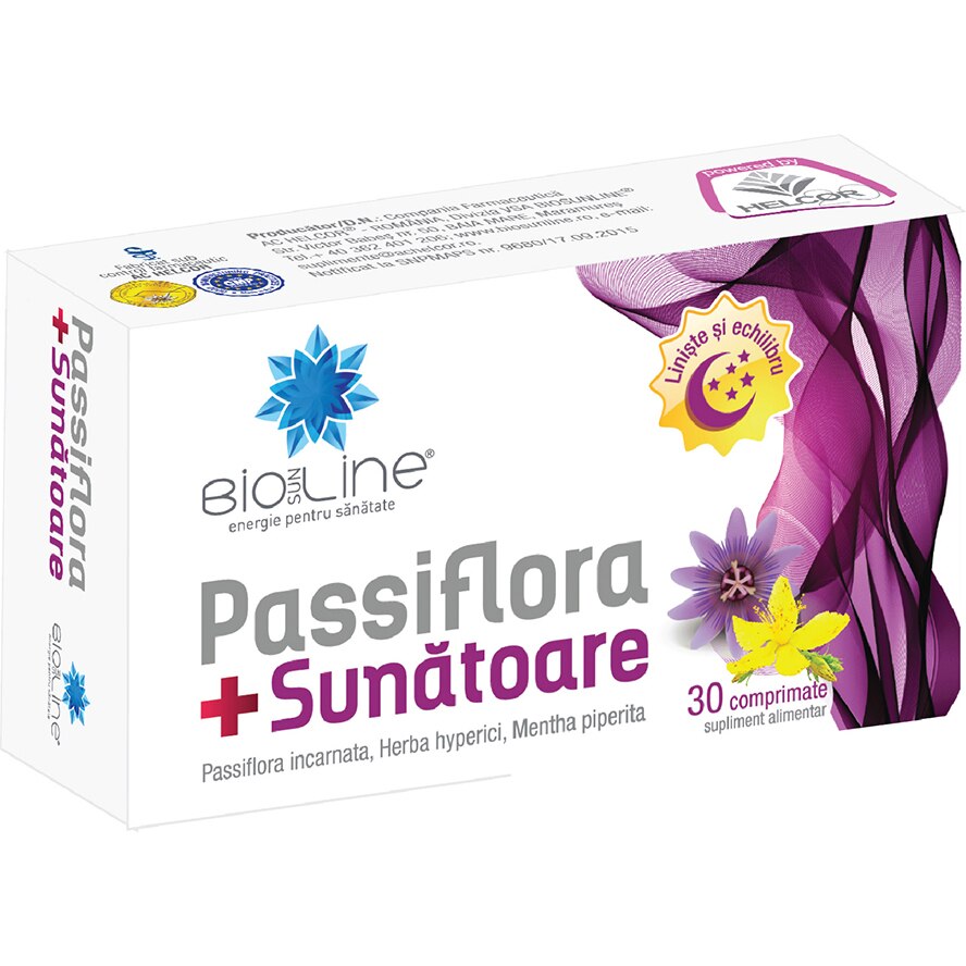 Supliment alimentar Passiflora + Sunătoare, BioSunLine, 30 comprimate