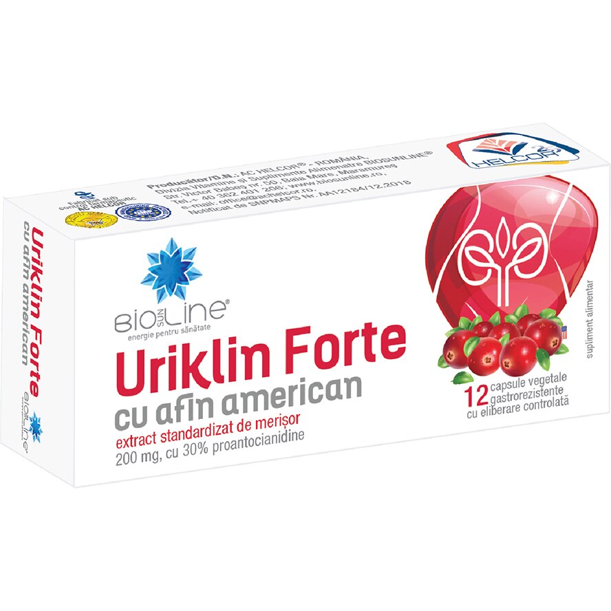 Supliment alimentar Uriklin Forte, BioSunLine, 12 capsule