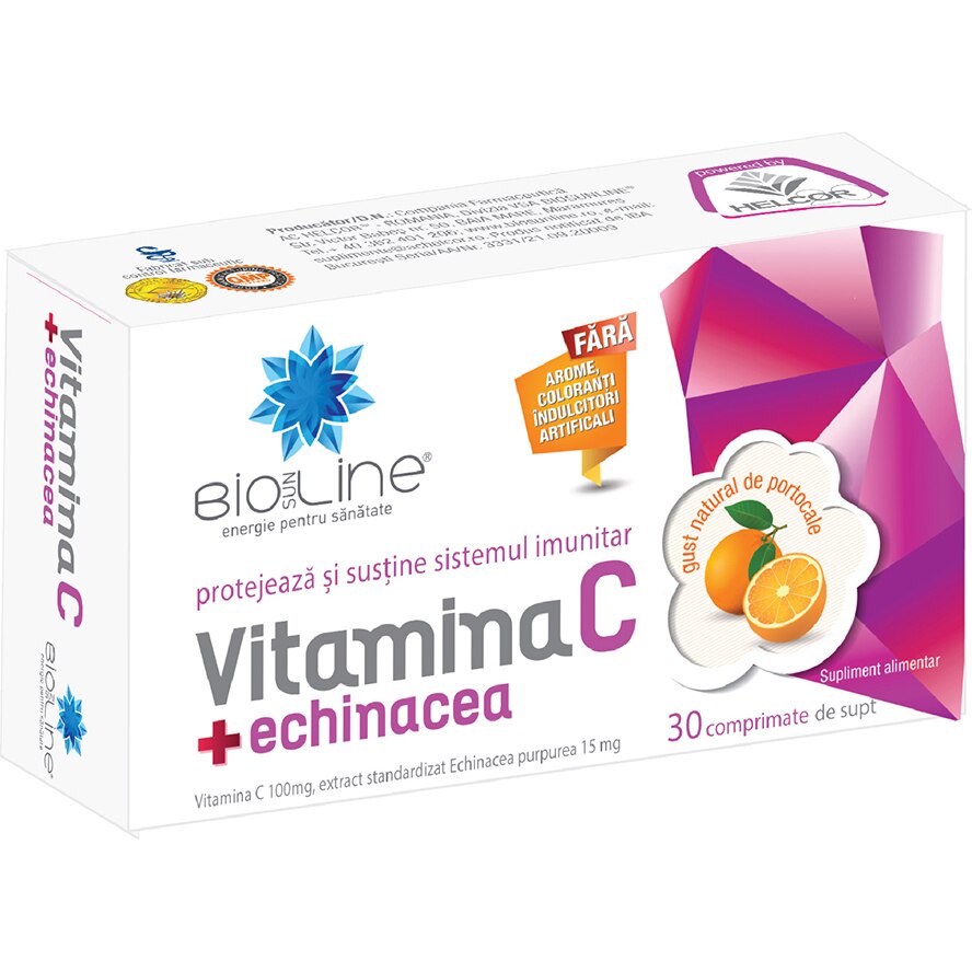 Supliment alimentar Vitamina C cu Echinacea, BioSunLine, 30 comprimate de supt