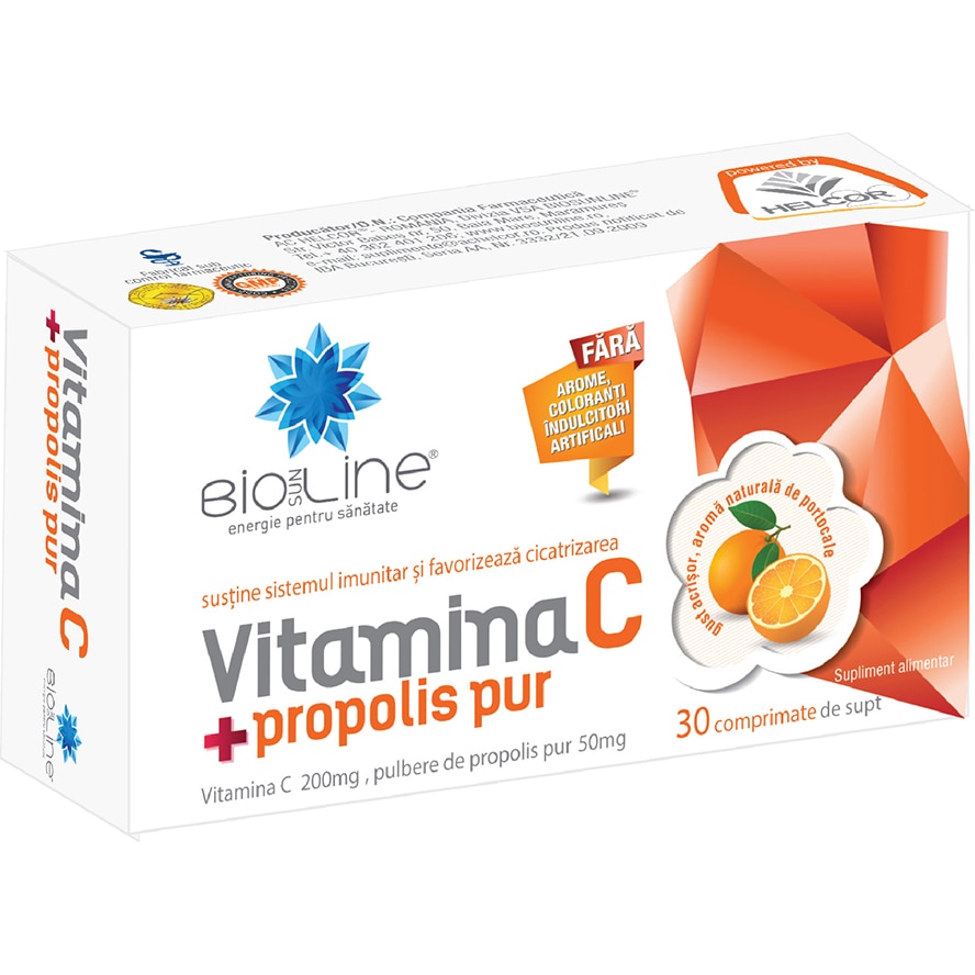 Supliment alimentar Vitamina C cu propolis pur, BioSunLine, 30 comprimate de supt