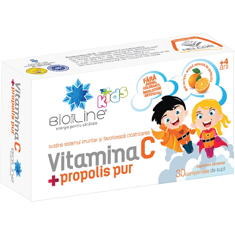 Supliment alimentar Vitamina C cu propolis pentru copii, BioSunLine, 30 comprimate