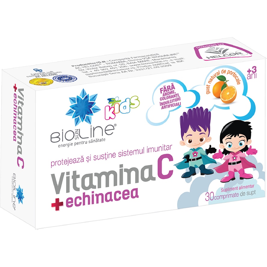 Supliment alimentar Vitamina C cu echinacea pentru copii, BioSunLine, 30 comprimate