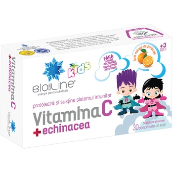 Supliment alimentar Vitamina C cu echinacea pentru copii, BioSunLine, 30 comprimate Supliment alimentar Vitamina C cu echinacea pentru copii, BioSunLine, 30 comprimate
