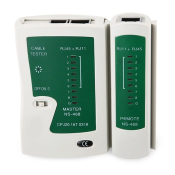 Tester cablu de retea LAN RJ45/ RJ11/ N21CL/ Cat5/ Ethernet/ Line, Alb Tester cablu de retea LAN RJ45/ RJ11/ N21CL/ Cat5/ Ethernet/ Line, Alb