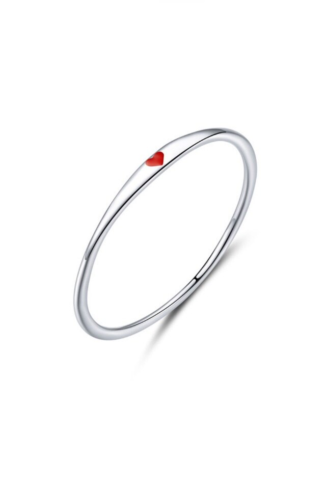 Inel din Argint 925 Simple Love cu imprimeu in forma de inima rosie, cadou, aniversare, sarbatori, martisor