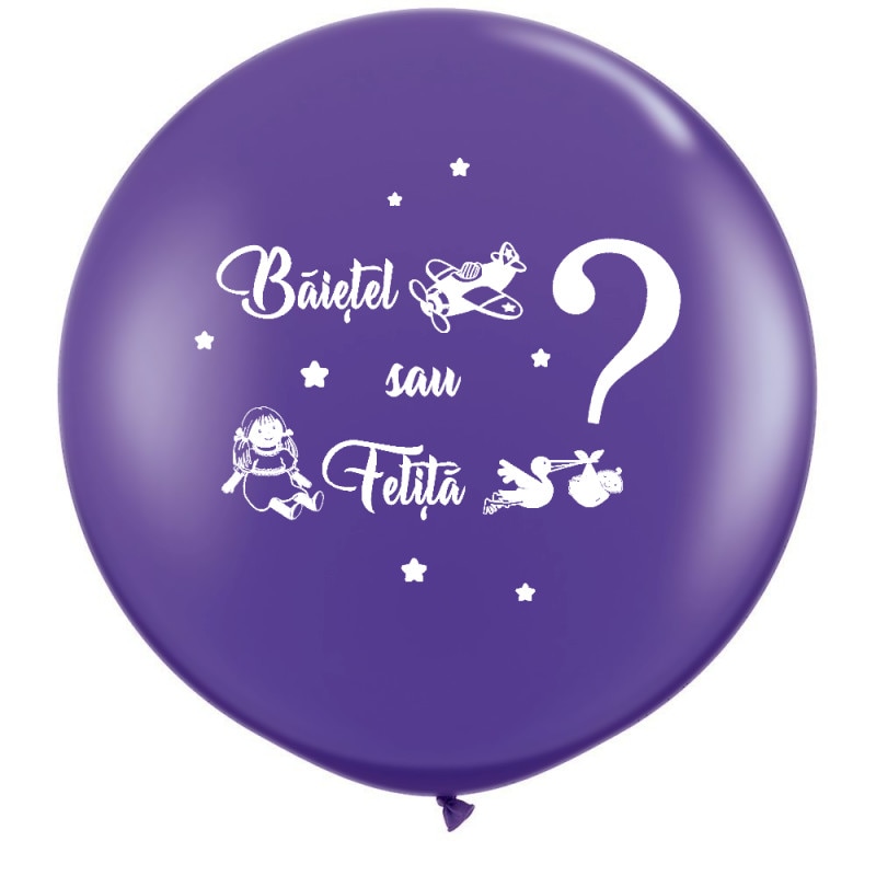Balon latex jumbo mare violet inscriptionat Baietel sau Fetita?