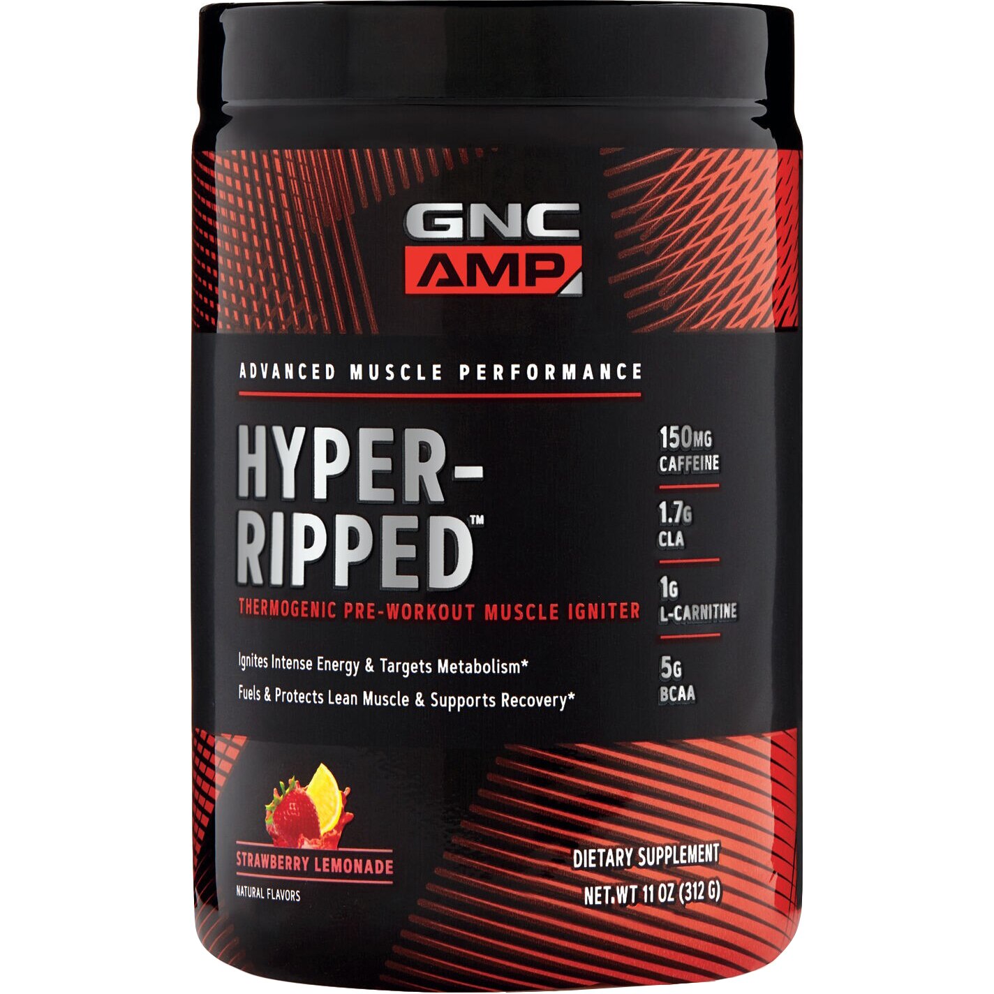 GNC AMP Hyper-Ripped, Formula Pre-Workout cu Aroma de Limonada de Capsuni, 317.76 g
