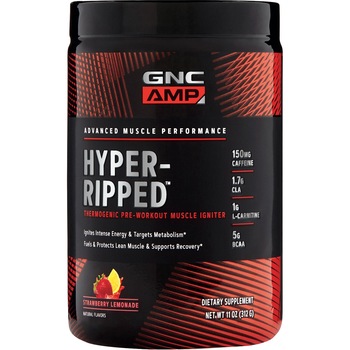 GNC AMP Hyper-Ripped, Formula Pre-Workout cu Aroma de Limonada de Capsuni, 317.76 g GNC AMP Hyper-Ripped, Formula Pre-Workout cu Aroma de Limonada de Capsuni, 317.76 g