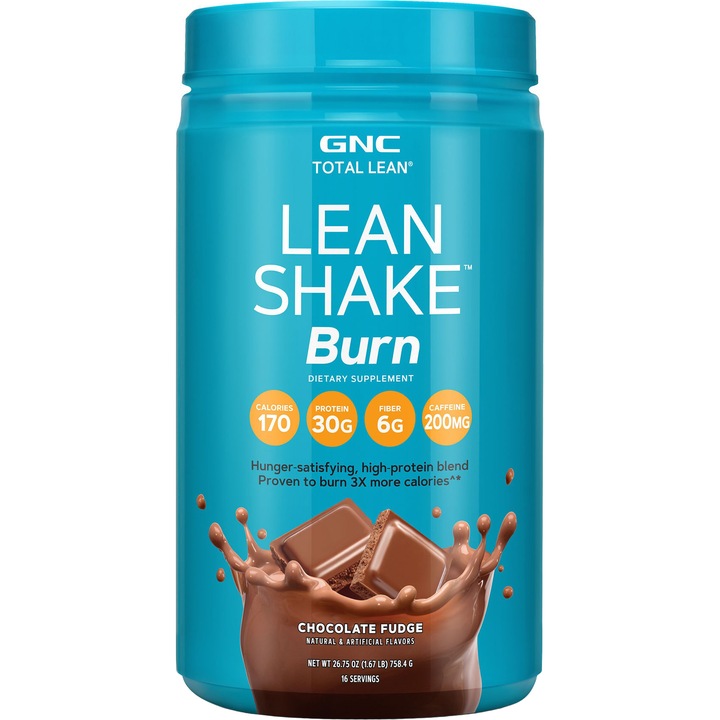 GNC Total Lean® Lean Shake™ Burn, Shake Proteic, cu Aroma de Ciocolata, 758.4 g