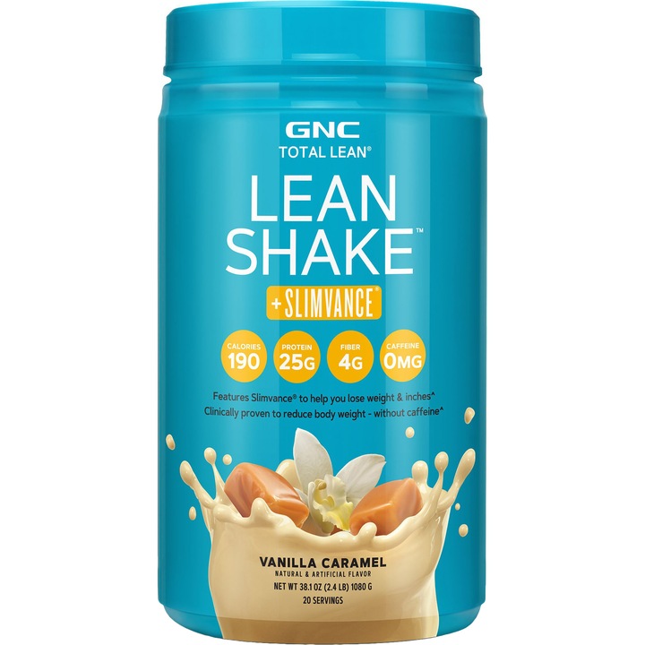 GNC Total Lean® Lean Shake™ + Slimvance®, Shake Proteic cu Slimvance, cu Aroma de Vanilie si Caramel, 1080g