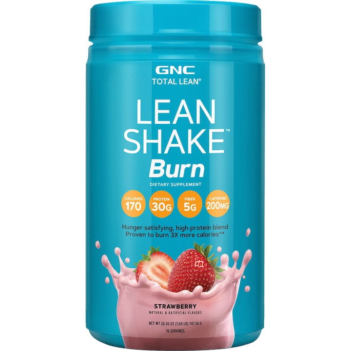 GNC Total Lean® Lean Shake™ Burn, Proteina cu Amestec Termogenic, cu Aroma de Capsuni, 747.36 g