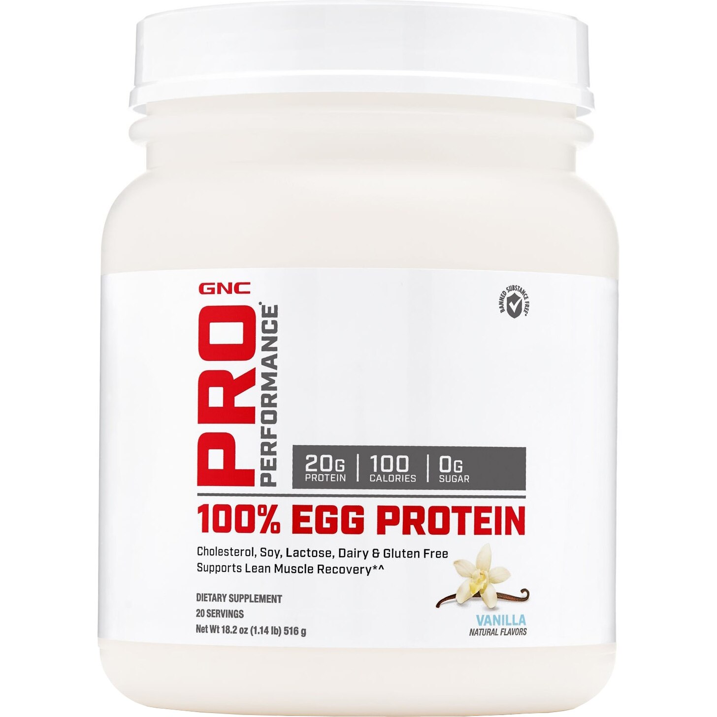 GNC Pro Performance® 100% Egg Protein, Proteina din Ou, cu Aroma de Vanilie, 516 g