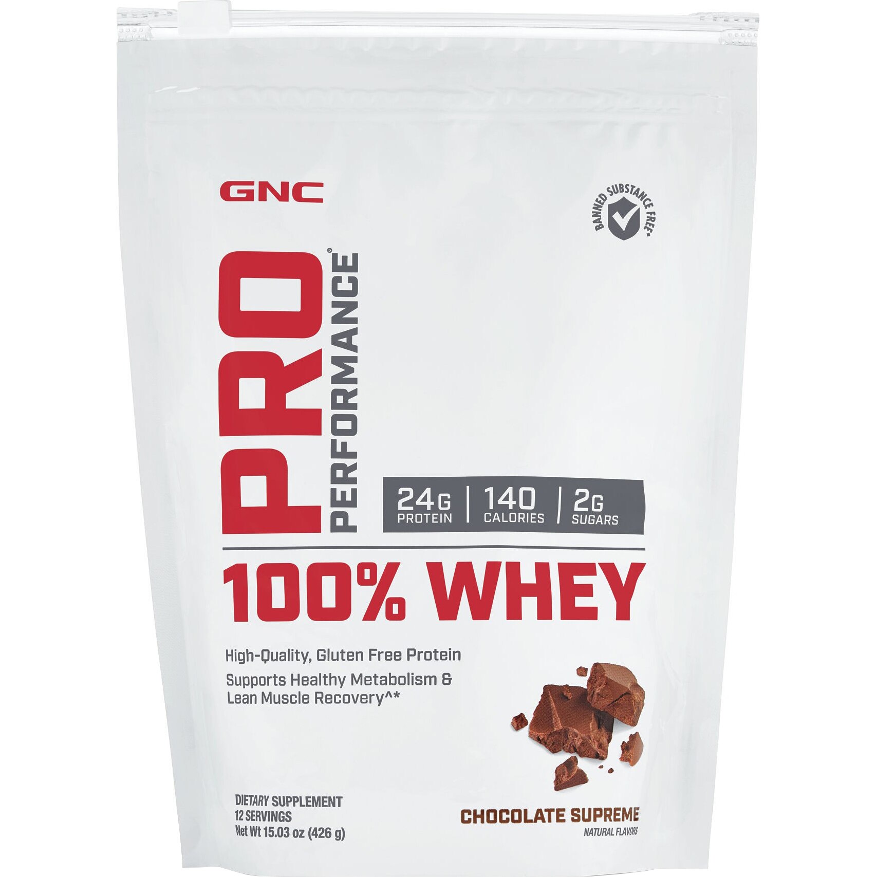 GNC Pro Performance® 100% Whey, Proteina din Zer, cu Aroma de Ciocolata, 426 g