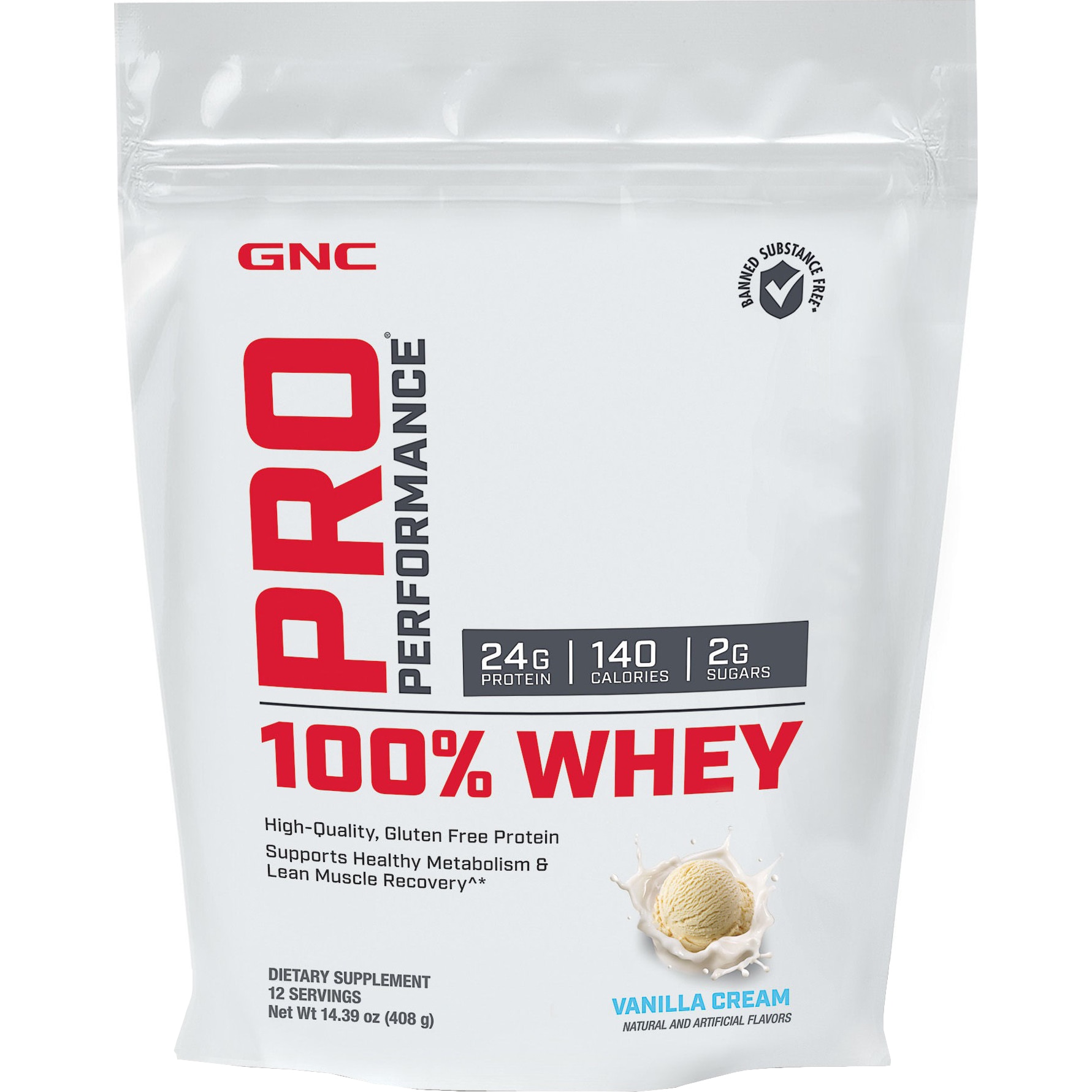 GNC Pro Performance® 100% Whey, Proteina din Zer, cu Aroma de Vanilie, 408g