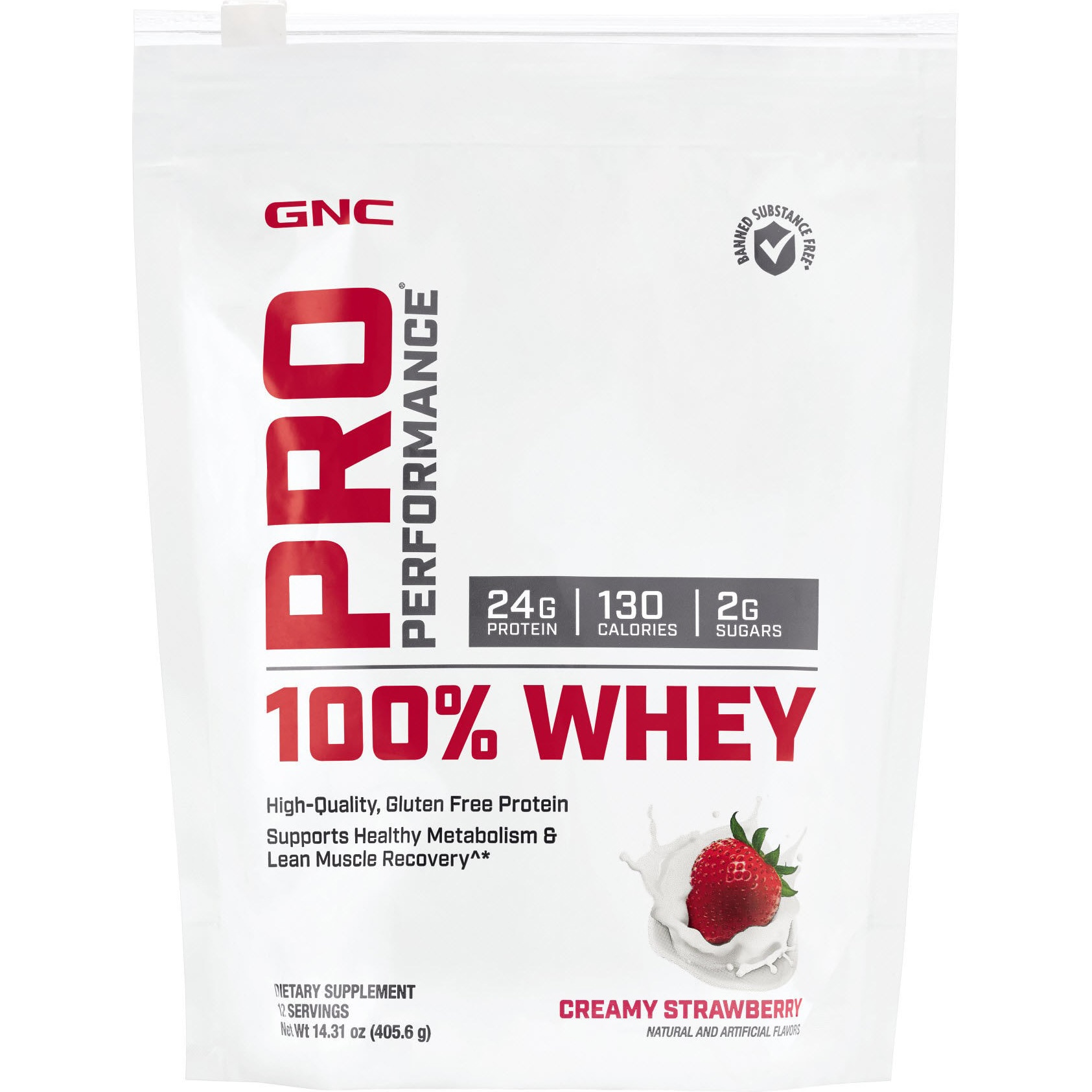 GNC Pro Performance® 100% Whey, Proteina din Zer, cu Aroma de Capsuni, 405.6g