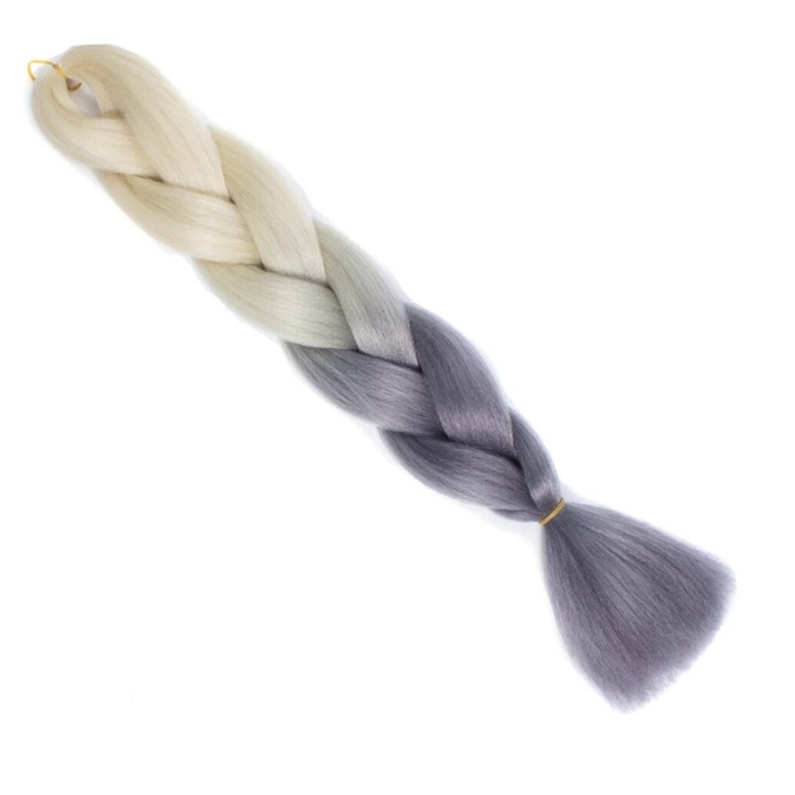 Extensii sintetice colorate de par pentru impletituri ombre blond deschis/gri deschis 105 g 63 cm