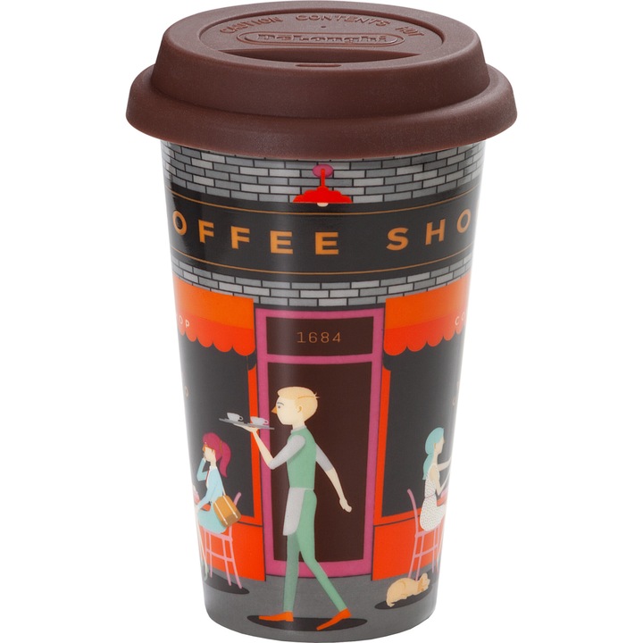 Cana termica De'Longhi Blu Coffee Shop, Ceramica, Perete dublu, 300 ml