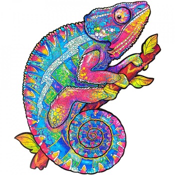 Puzzle din Lemn, Multicolor, Cameleonul Curcubeu, 98 piese, 20 x 16 cm Puzzle din Lemn, Multicolor, Cameleonul Curcubeu, 98 piese, 20 x 16 cm