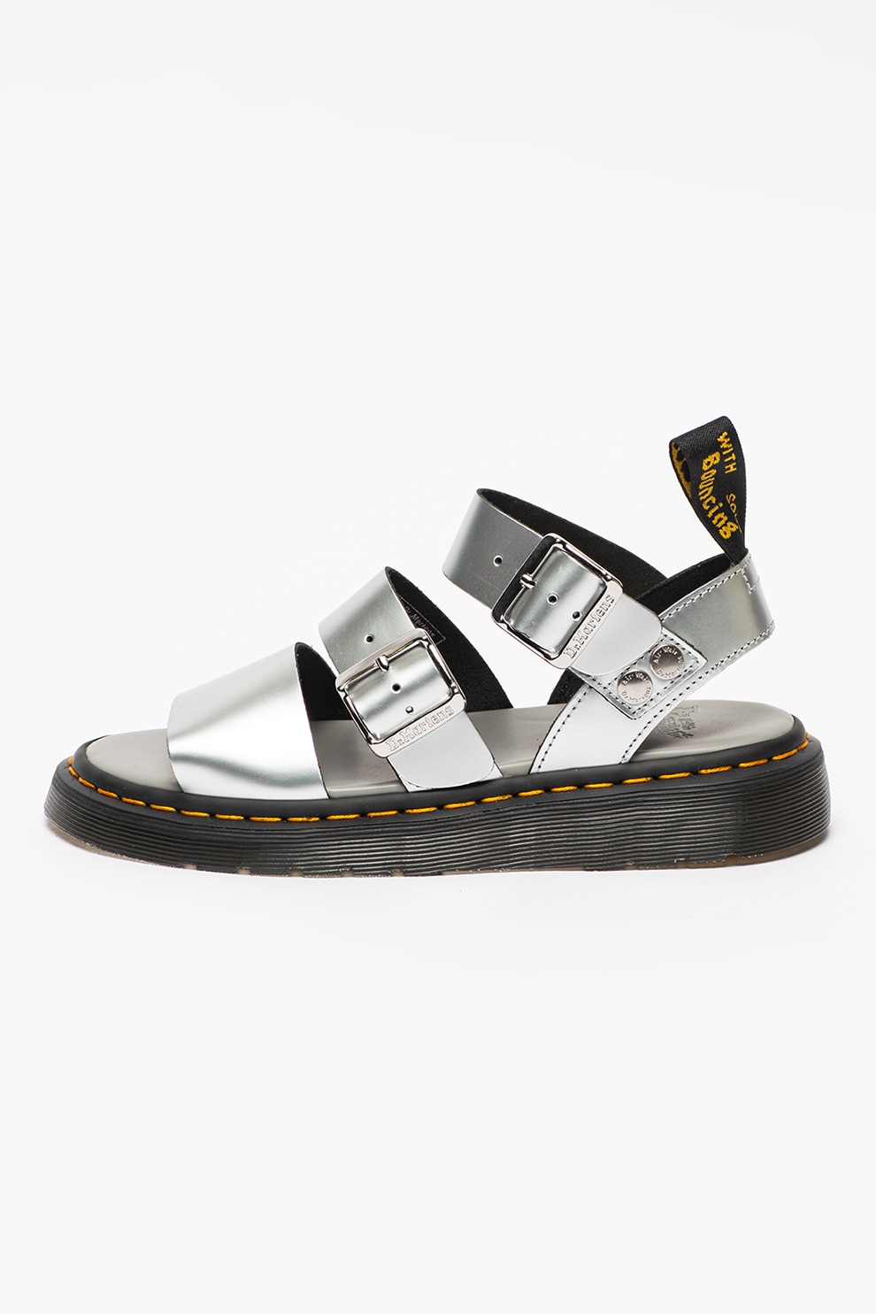 Dr. Martens, Sandale gladiator din piele cu aspect metalizat Gryphon