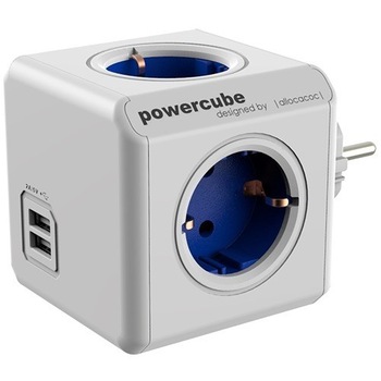 Priza PowerCube Allocacoc 1202BL Original, 4 prize, 2xUSB, Albastru Priza PowerCube Allocacoc 1202BL Original, 4 prize, 2xUSB, Albastru