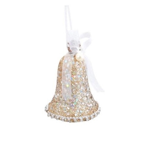 Set 2 globuri clopotele cu panglica, HR22CH, Sticla, 10cm