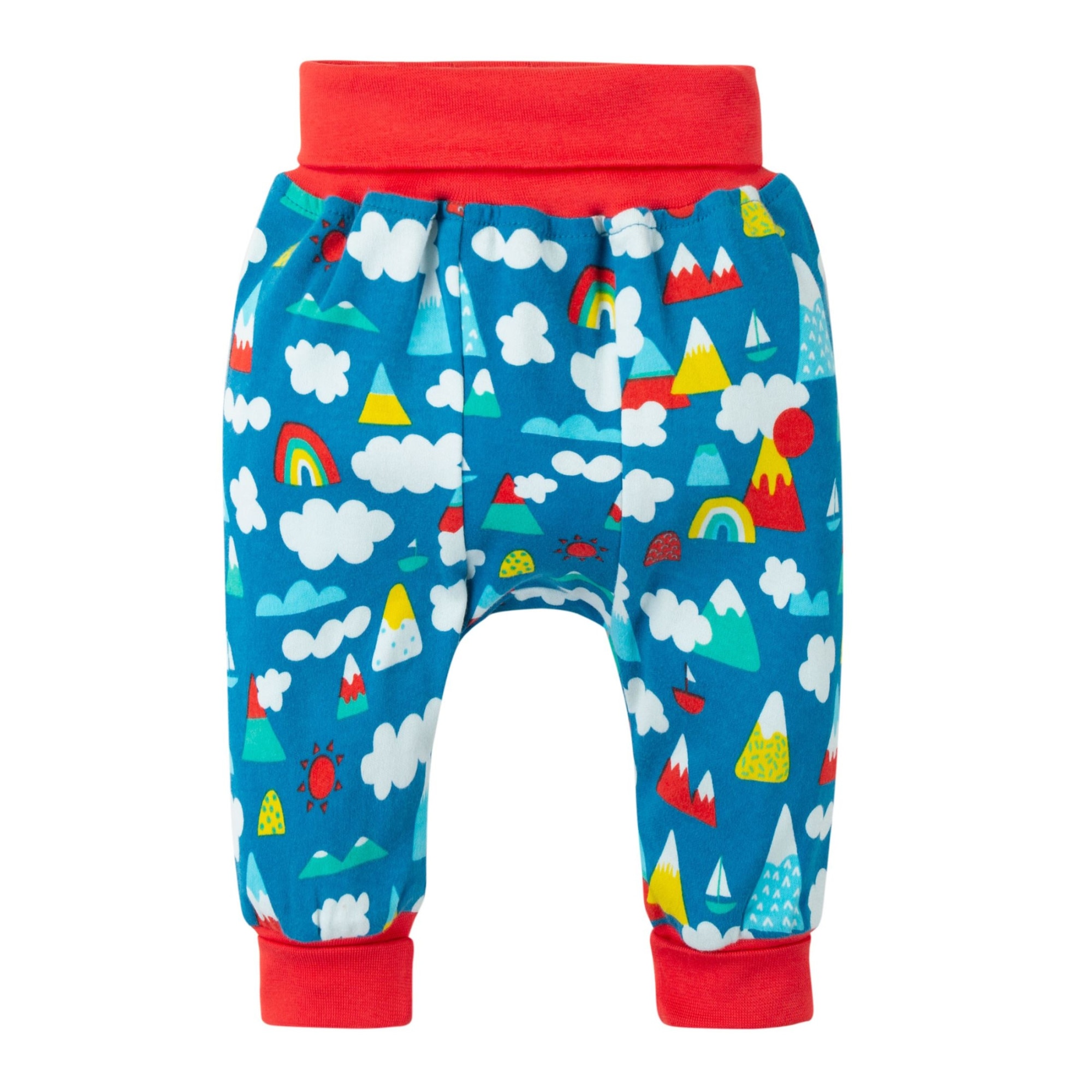 Pantaloni gogosar, vremea la munte, bumbac organic, multicolor, bebe