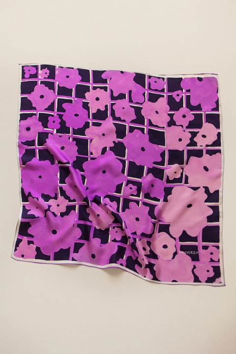 Mauverien, Esarfa din matase cu model floral, Ametist, Roz