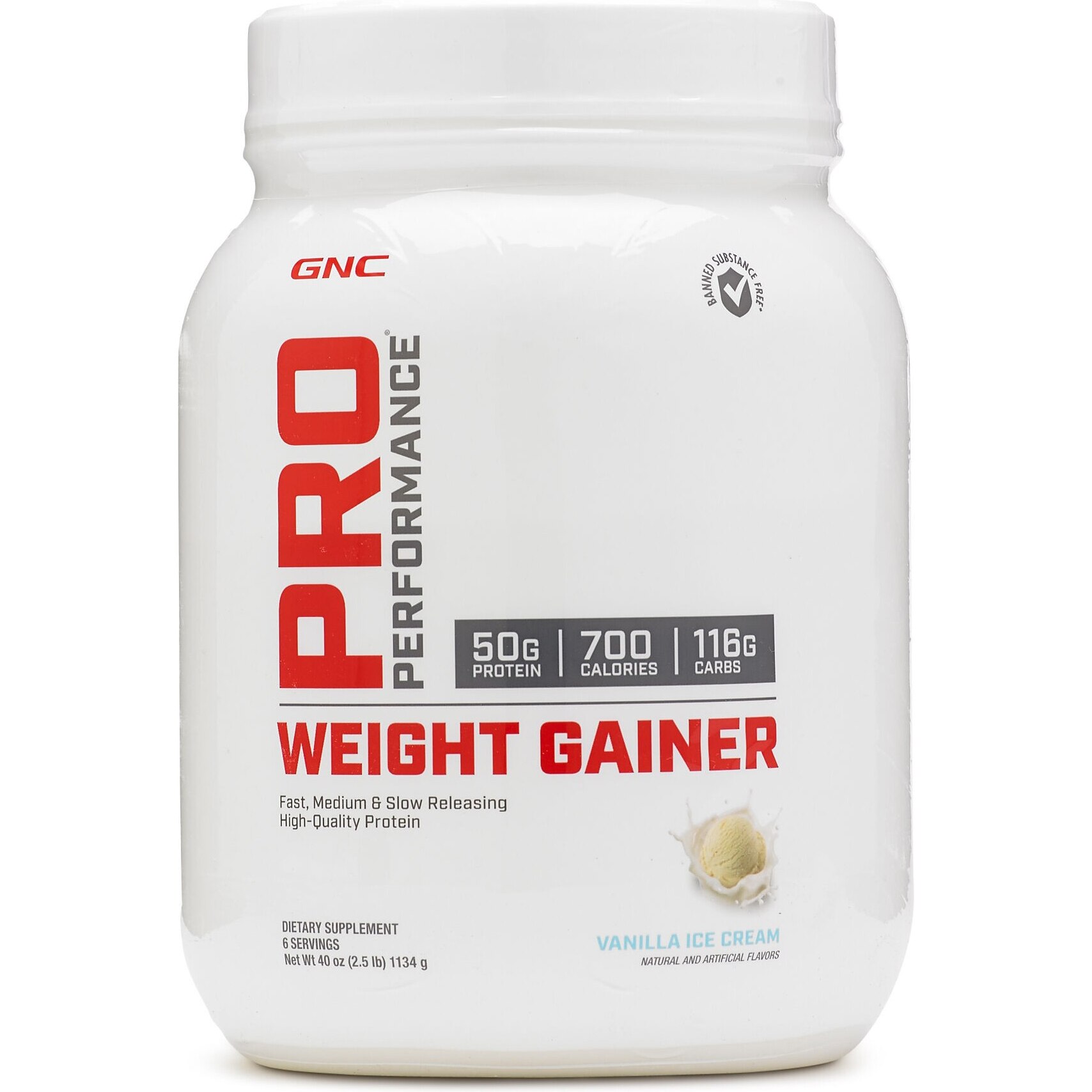 GNC Pro Performance® Weight Gainer, Formula Proteica Pentru Crestere In Greutate, cu Aroma de Vanilie, 1134 g