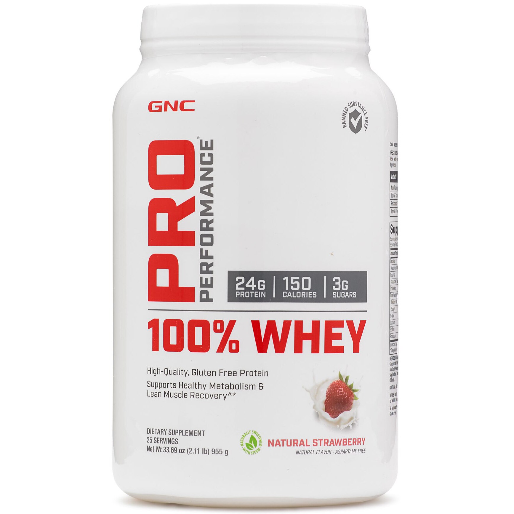 GNC Pro Performance® 100% Whey, Proteina din Zer, cu Aroma Naturala de Capsuni, 955 g