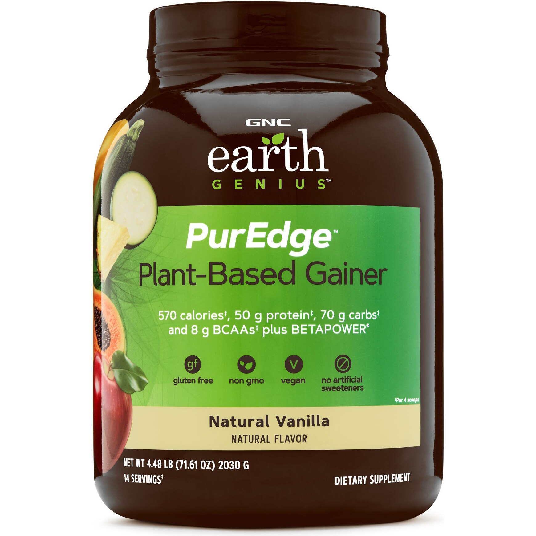 GNC Earth Genius™ PurEdge™ Gainer, Proteina Vegetala Vegana, cu Aroma de Vanilie Naturala, 2016 g