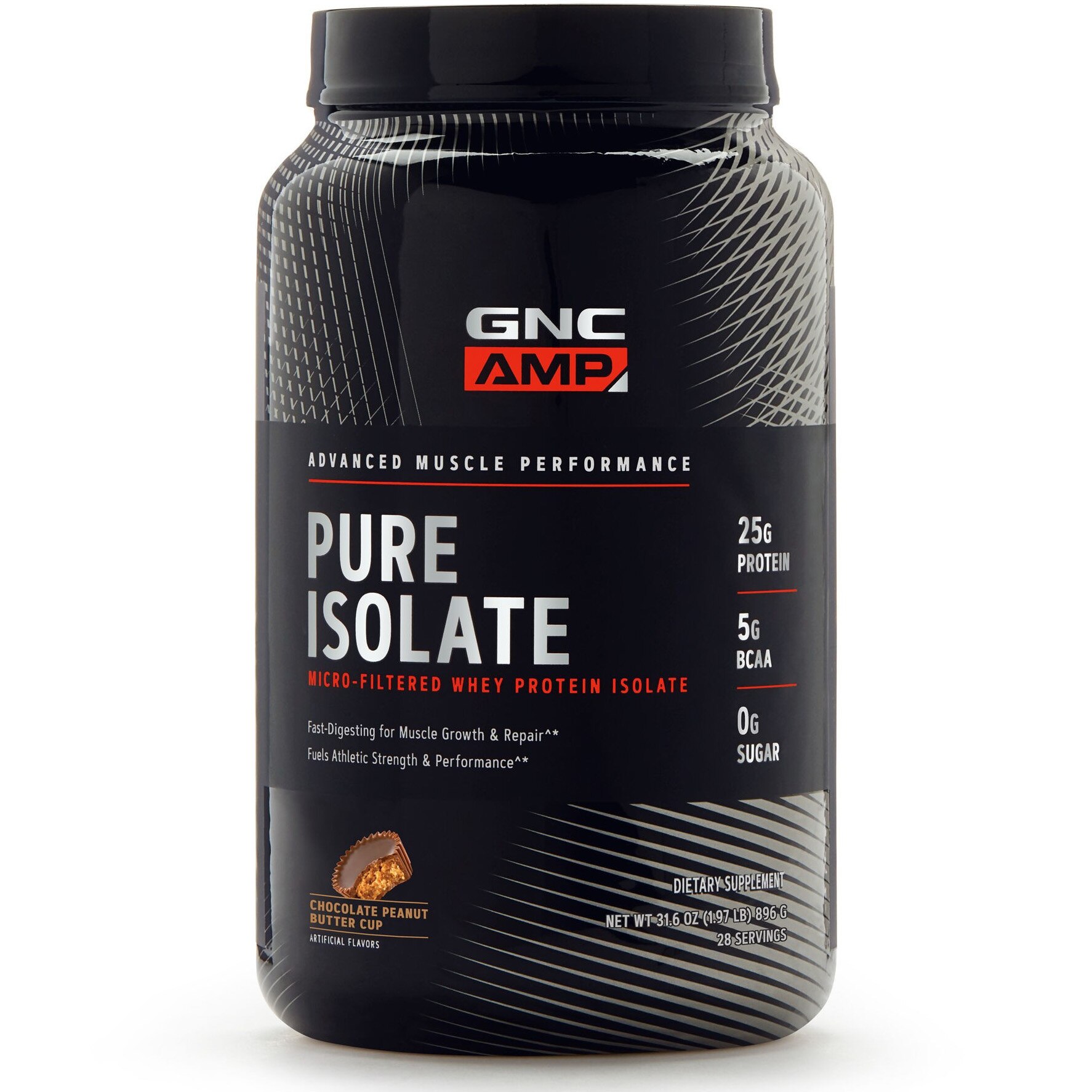 GNC AMP Pure Isolate, Proteina Izolata din Zer, cu Aroma de Ciocolata si Unt de Arahide, 896 g