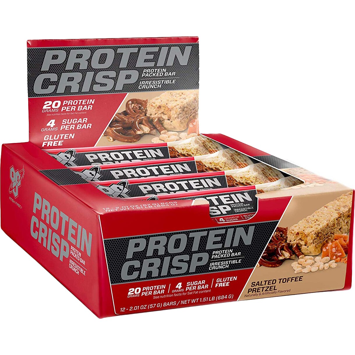 Baton Proteic BSN® Syntha-6® Protein Crisp, aroma de covrigei sarati cu caramel, 12 batoane x 57 g