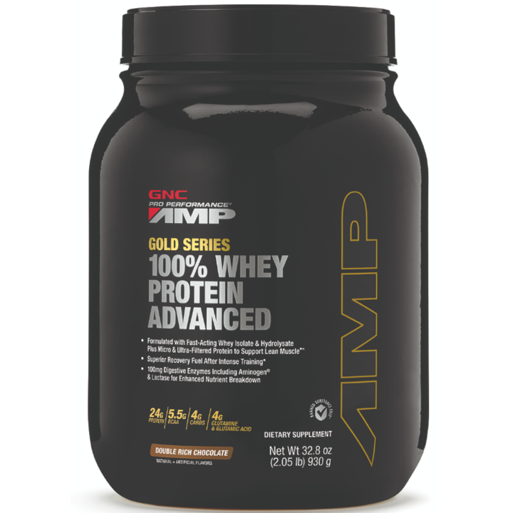 GNC AMP Gold Series 100% Whey Protein Advanced, Proteina din Zer, cu Aroma de Ciocolata, 930 g