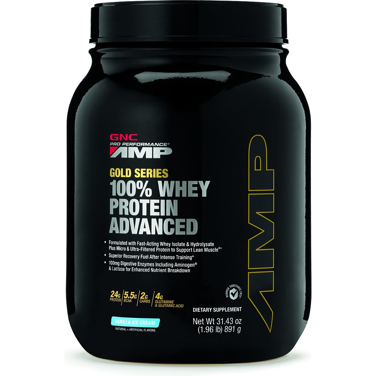 GNC AMP Gold Series 100% Whey Protein Advanced, Proteina din Zer, cu Aroma de Vanilie, 891 g
